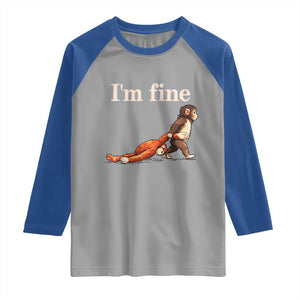 I’m Fine Funny Monkey Meme Raglan Shirt Viral Punch Baby Monkey Relatable Cute Gift TS02 Sport Gray Royal Print Your Wear