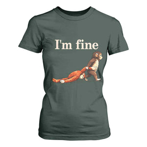 I’m Fine Funny Monkey Meme T Shirt For Women Viral Punch Baby Monkey Relatable Cute Gift TS02 Dark Forest Green Print Your Wear