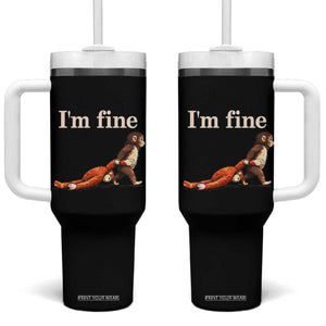 I’m Fine Funny Monkey Meme Tumbler With Handle Viral Punch Baby Monkey Relatable Cute Gift TS02 One Size: 40 oz Black Print Your Wear