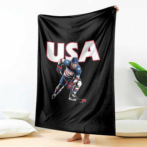 USA Ice Hockey Player Patriotic Graphic Throw Blanket Red White and Blue American Sports Fan TS02 Print Your Wear