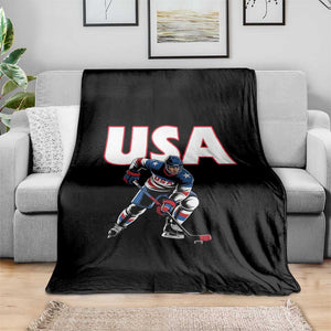 USA Ice Hockey Player Patriotic Graphic Throw Blanket Red White and Blue American Sports Fan TS02 Print Your Wear