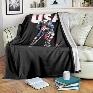 USA Ice Hockey Player Patriotic Graphic Throw Blanket Red White and Blue American Sports Fan TS02 Print Your Wear