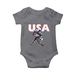 USA Ice Hockey Player Patriotic Graphic Baby Onesie Red White and Blue American Sports Fan TS02 Charcoal Print Your Wear