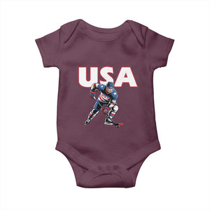 USA Ice Hockey Player Patriotic Graphic Baby Onesie Red White and Blue American Sports Fan TS02 Maroon Print Your Wear