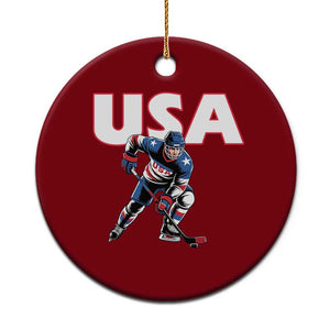 USA Ice Hockey Player Patriotic Graphic Ceramic Ornament Red White and Blue American Sports Fan TS02 1pc Red Print Your Wear