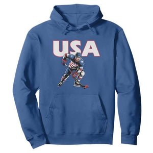 USA Ice Hockey Player Patriotic Graphic Hoodie Red White and Blue American Sports Fan TS02 Royal Blue Print Your Wear