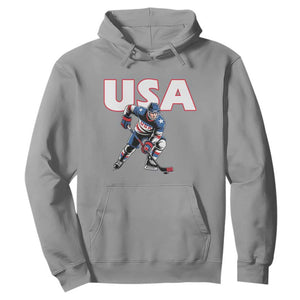 USA Ice Hockey Player Patriotic Graphic Hoodie Red White and Blue American Sports Fan TS02 Sport Gray Print Your Wear