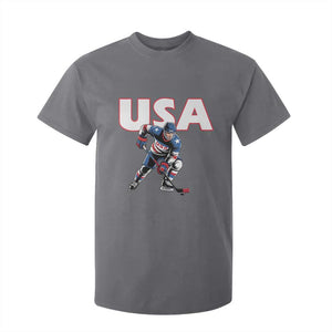 USA Ice Hockey Player Patriotic Graphic T Shirt For Kid Red White and Blue American Sports Fan TS02 Charcoal Print Your Wear
