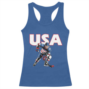 USA Ice Hockey Player Patriotic Graphic Racerback Tank Top Red White and Blue American Sports Fan TS02 Royal Blue Print Your Wear