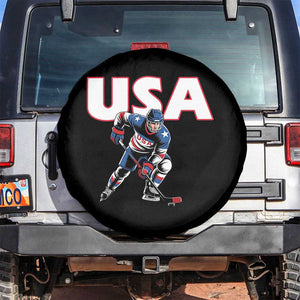 USA Ice Hockey Player Patriotic Graphic Spare Tire Cover Red White and Blue American Sports Fan TS02 No hole Black Print Your Wear