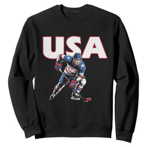 USA Ice Hockey Player Patriotic Graphic Sweatshirt Red White and Blue American Sports Fan TS02 Black Print Your Wear