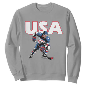 USA Ice Hockey Player Patriotic Graphic Sweatshirt Red White and Blue American Sports Fan TS02 Sport Gray Print Your Wear