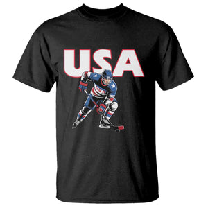 USA Ice Hockey Player Patriotic Graphic T Shirt Red White and Blue American Sports Fan