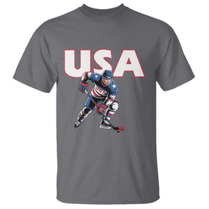 USA Ice Hockey Player Patriotic Graphic T Shirt Red White and Blue American Sports Fan TS02 Charcoal Print Your Wear