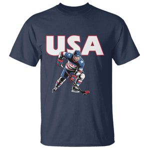 USA Ice Hockey Player Patriotic Graphic T Shirt Red White and Blue American Sports Fan TS02 Navy Print Your Wear