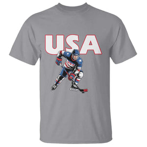USA Ice Hockey Player Patriotic Graphic T Shirt Red White and Blue American Sports Fan