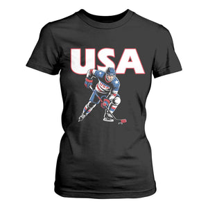 USA Ice Hockey Player Patriotic Graphic T Shirt For Women Red White and Blue American Sports Fan TS02 Black Print Your Wear
