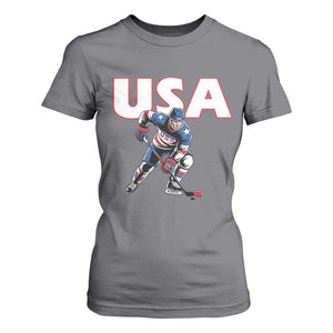 USA Ice Hockey Player Patriotic Graphic T Shirt For Women Red White and Blue American Sports Fan TS02 Charcoal Print Your Wear