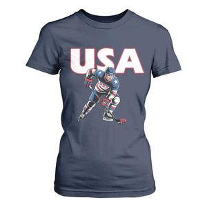 USA Ice Hockey Player Patriotic Graphic T Shirt For Women Red White and Blue American Sports Fan TS02 Navy Print Your Wear