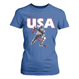 USA Ice Hockey Player Patriotic Graphic T Shirt For Women Red White and Blue American Sports Fan TS02 Royal Blue Print Your Wear