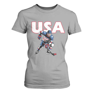 USA Ice Hockey Player Patriotic Graphic T Shirt For Women Red White and Blue American Sports Fan TS02 Sport Gray Print Your Wear