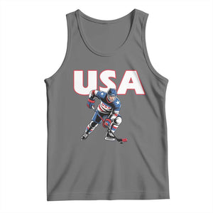 USA Ice Hockey Player Patriotic Graphic Tank Top Red White and Blue American Sports Fan TS02 Black Heather Print Your Wear