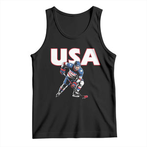 USA Ice Hockey Player Patriotic Graphic Tank Top Red White and Blue American Sports Fan TS02 Black Print Your Wear