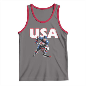 USA Ice Hockey Player Patriotic Graphic Tank Top Red White and Blue American Sports Fan TS02 Deep Heather Red Print Your Wear