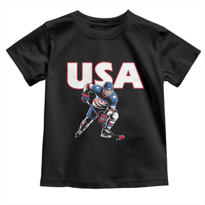 USA Ice Hockey Player Patriotic Graphic Toddler T Shirt Red White and Blue American Sports Fan TS02 Black Print Your Wear