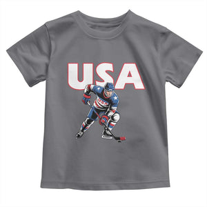 USA Ice Hockey Player Patriotic Graphic Toddler T Shirt Red White and Blue American Sports Fan TS02 Charcoal Print Your Wear