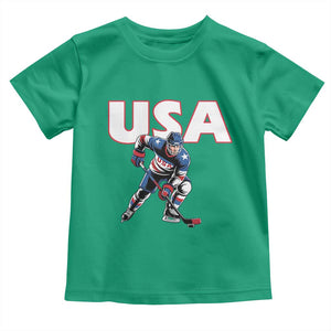 USA Ice Hockey Player Patriotic Graphic Toddler T Shirt Red White and Blue American Sports Fan TS02 Irish Green Print Your Wear