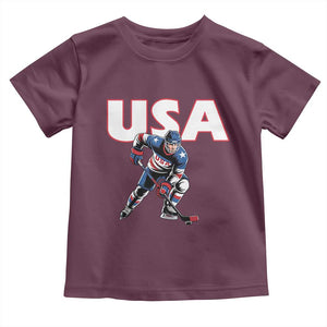 USA Ice Hockey Player Patriotic Graphic Toddler T Shirt Red White and Blue American Sports Fan TS02 Maroon Print Your Wear