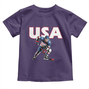 USA Ice Hockey Player Patriotic Graphic Toddler T Shirt Red White and Blue American Sports Fan TS02 Purple Print Your Wear