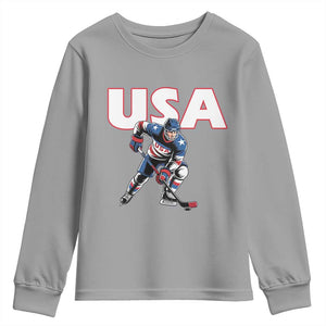 USA Ice Hockey Player Patriotic Graphic Youth Sweatshirt Red White and Blue American Sports Fan TS02 Sport Gray Print Your Wear