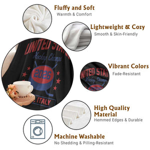 United States Hockey Champs 2026 Milan Italy Throw Blanket Patriotic USA Gold Medal Winter Games Fan TS02 Print Your Wear