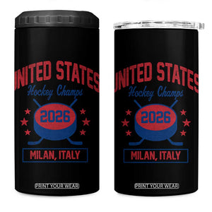 United States Hockey Champs 2026 Milan Italy 4 in 1 Can Cooler Tumbler Patriotic USA Gold Medal Winter Games Fan TS02 One Size: 16 oz Black Print Your Wear