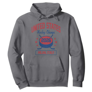 United States Hockey Champs 2026 Milan Italy Hoodie Patriotic USA Gold Medal Winter Games Fan TS02 Charcoal Print Your Wear