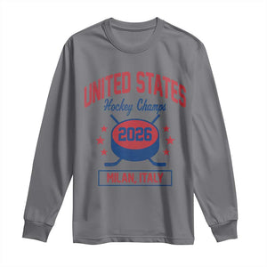 United States Hockey Champs 2026 Milan Italy Long Sleeve Shirt Patriotic USA Gold Medal Winter Games Fan TS02 Charcoal Print Your Wear
