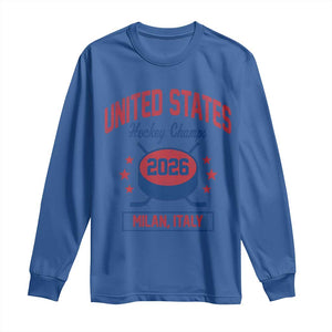 United States Hockey Champs 2026 Milan Italy Long Sleeve Shirt Patriotic USA Gold Medal Winter Games Fan TS02 Royal Blue Print Your Wear
