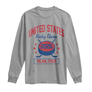 United States Hockey Champs 2026 Milan Italy Long Sleeve Shirt Patriotic USA Gold Medal Winter Games Fan TS02 Sport Gray Print Your Wear
