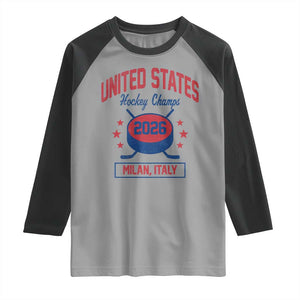 United States Hockey Champs 2026 Milan Italy Raglan Shirt Patriotic USA Gold Medal Winter Games Fan TS02 Sport Gray Black Print Your Wear