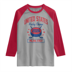 United States Hockey Champs 2026 Milan Italy Raglan Shirt Patriotic USA Gold Medal Winter Games Fan TS02 Sport Gray Red Print Your Wear