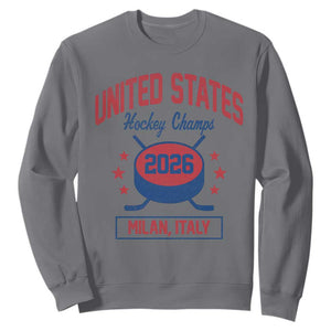 United States Hockey Champs 2026 Milan Italy Sweatshirt Patriotic USA Gold Medal Winter Games Fan TS02 Charcoal Print Your Wear