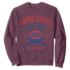 United States Hockey Champs 2026 Milan Italy Sweatshirt Patriotic USA Gold Medal Winter Games Fan TS02 Maroon Print Your Wear
