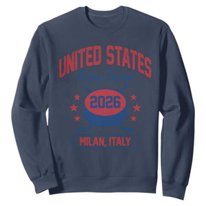 United States Hockey Champs 2026 Milan Italy Sweatshirt Patriotic USA Gold Medal Winter Games Fan TS02 Navy Print Your Wear