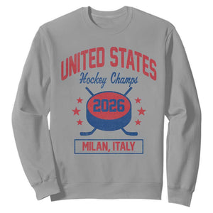 United States Hockey Champs 2026 Milan Italy Sweatshirt Patriotic USA Gold Medal Winter Games Fan TS02 Sport Gray Print Your Wear