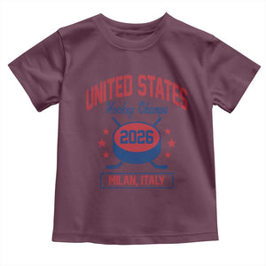 United States Hockey Champs 2026 Milan Italy Toddler T Shirt Patriotic USA Gold Medal Winter Games Fan TS02 Maroon Print Your Wear