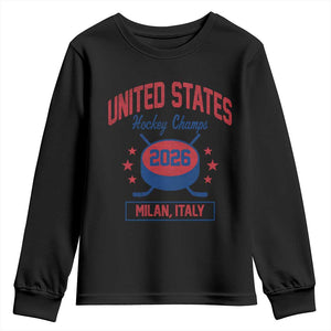United States Hockey Champs 2026 Milan Italy Youth Sweatshirt Patriotic USA Gold Medal Winter Games Fan TS02 Black Print Your Wear