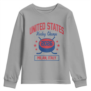 United States Hockey Champs 2026 Milan Italy Youth Sweatshirt Patriotic USA Gold Medal Winter Games Fan TS02 Sport Gray Print Your Wear