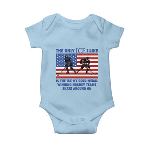 USA Gold Medal Hockey Patriotic American Flag Baby Onesie The Only Ice I Like Champions TS02 Light Blue Print Your Wear